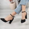 Black Glitter Ankle Strap Pumps for Women RA-062