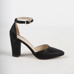 Black Glitter Ankle Strap Pumps for Women RA-062