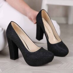 Black Glitter Block Heel Wedding Shoes RA-515