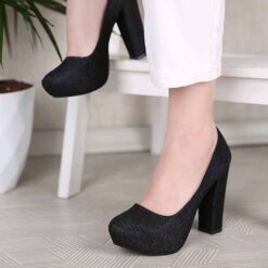 Black Glitter Block Heel Wedding Shoes RA-515