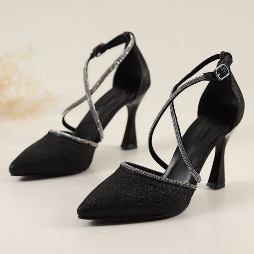 Black Glitter Wedding Shoes for Bride RA-02