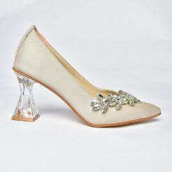 Beige Low Heel Dress Shoes with Rhinestone RA-050