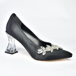 Black Low Heel Dress Shoes with Rhinestone RA-050