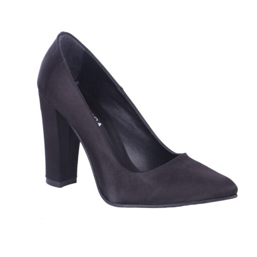 Black Satin Block Heel Shoes MA-023