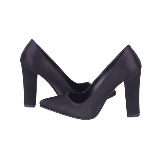 Black Satin Block Heel Shoes MA-023