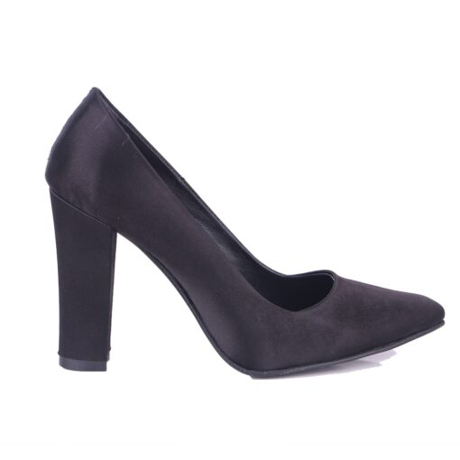 Black Satin Block Heel Shoes MA-023