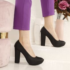 Black Satin Block Heel Wedding Shoes RA-515