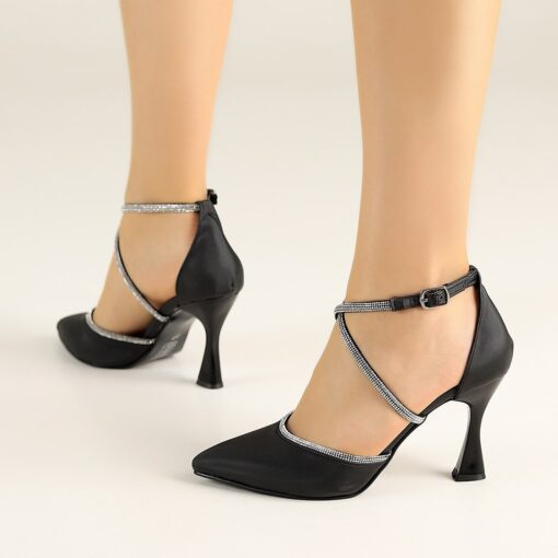 Black Satin Wedding Shoes for Bride RA-02