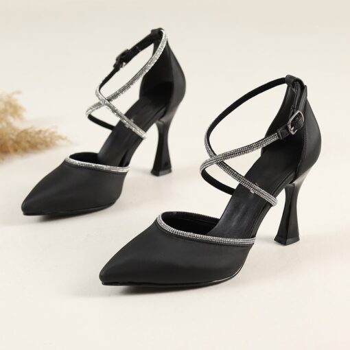 Black Satin Wedding Shoes for Bride RA-02