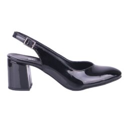 Black Shiny Ankle Strap Heels for Women MA-028