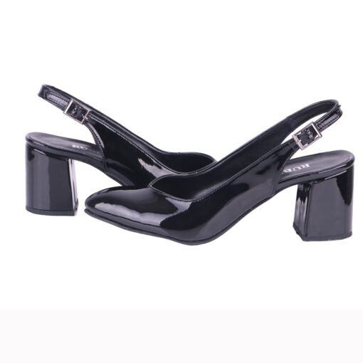 Black Shiny Ankle Strap Heels for Women MA-028