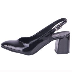 Black Shiny Ankle Strap Heels for Women MA-028