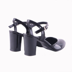 Black Shiny Ankle Strap Low Heel for Women RA-145