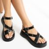 Black Shiny Ankle Strap Sandals for Women TA-02