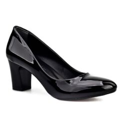 Black Shiny Low Heel Dress Shoes for Women MA-024