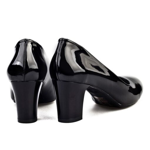 Black Shiny Low Heel Dress Shoes for Women MA-024