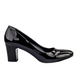 Black Shiny Low Heel Dress Shoes for Women MA-024