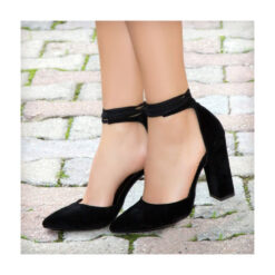 Black Suede Ankle Strap High Heels RA-040