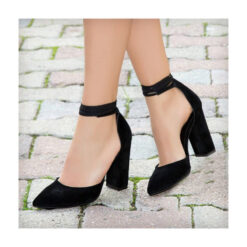 Black Suede Ankle Strap High Heels RA-040