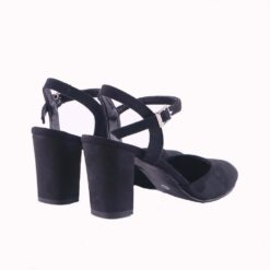 Black Suede Ankle Strap Low Heel for Women RA-145