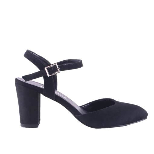 Black Suede Ankle Strap Low Heel for Women RA-145