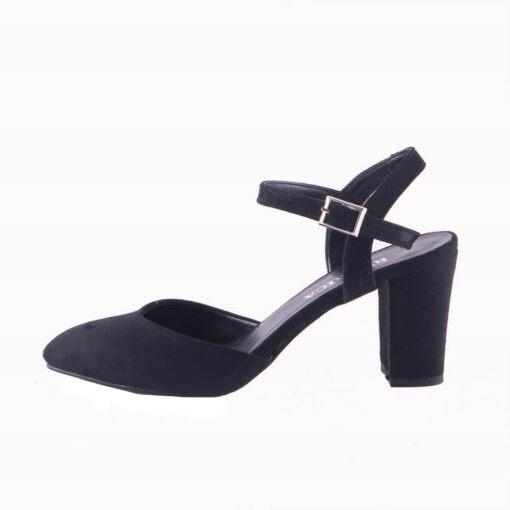 Black Suede Ankle Strap Low Heel for Women RA-145