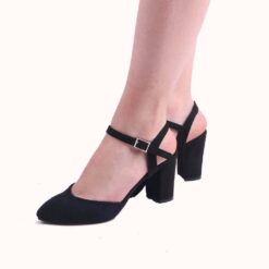 Black Suede Ankle Strap Low Heel for Women RA-145