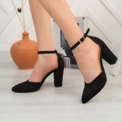 Black Suede Ankle Strap Pumps for Women RA-062