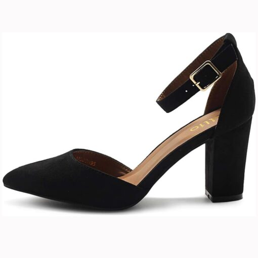 Black Suede Ankle Strap Pumps for Women RA-062