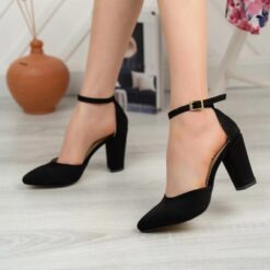 Black Suede Ankle Strap Pumps for Women RA-062