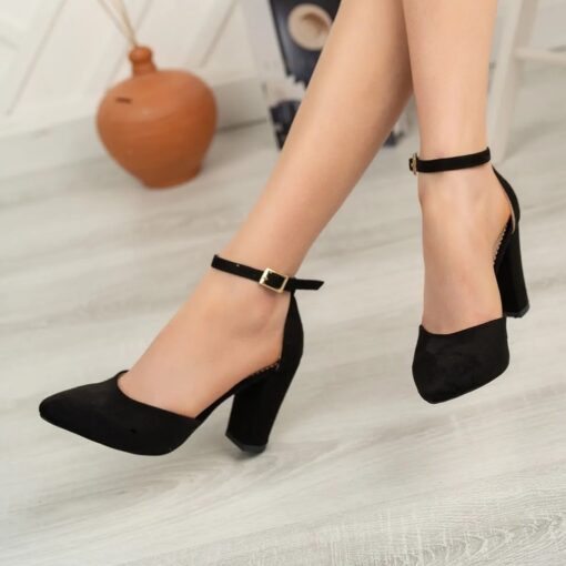 Black Suede Ankle Strap Pumps for Women RA-062