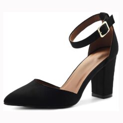 Black Suede Ankle Strap Pumps for Women RA-062