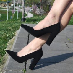 Black Suede Block Heel Shoes MA-023