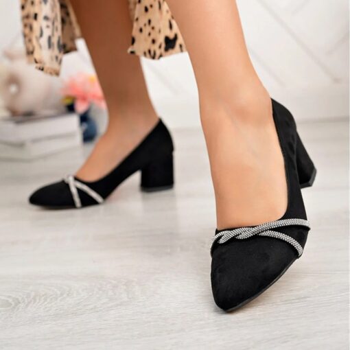 Black Suede Bow Heels for Women MA-042