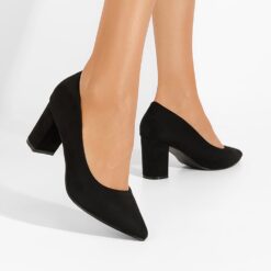 Black Suede Low Heel Dress Shoes for Women MA-024