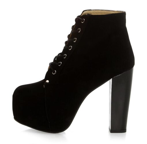 Black Suede Platform Heeled Boots RA-010