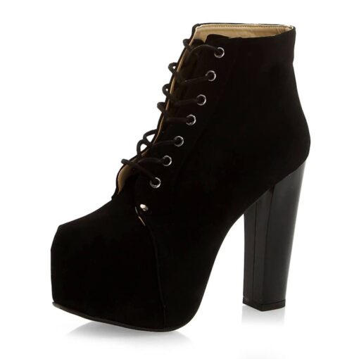 Black Suede Platform Heeled Boots RA-010