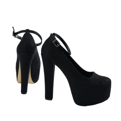 Black Suede Platform Heels Women RA-304