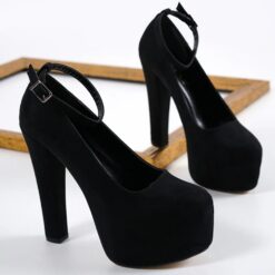 Black Suede Platform Heels Women RA-304