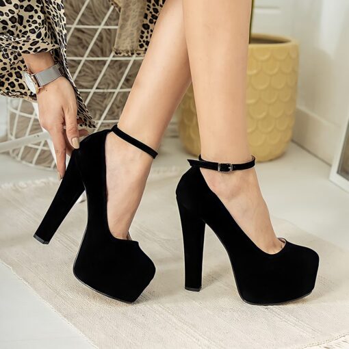 Black Suede Platform Heels Women RA-304