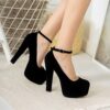 Black Suede Platform Heels Women RA-304