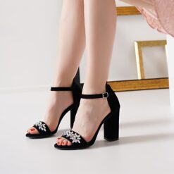 Black Suede Rhinestone Heels RA-220