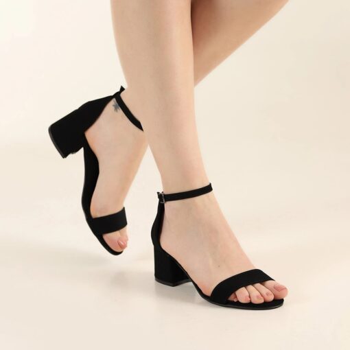 Black Suede Short Heels for Women RA-155