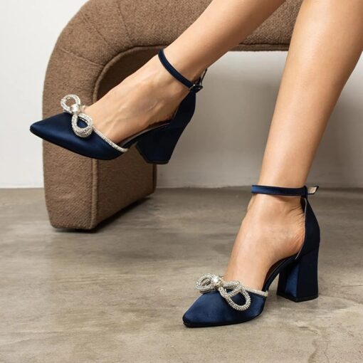 Blue Chunky Heels with Bow RA-032