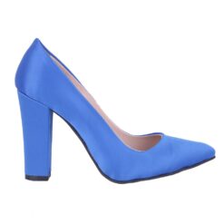 Blue Satin Block Heel Shoes MA-023