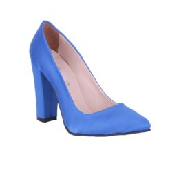 Blue Satin Block Heel Shoes MA-023