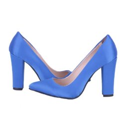 Blue Satin Block Heel Shoes MA-023