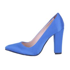 Blue Satin Block Heel Shoes MA-023