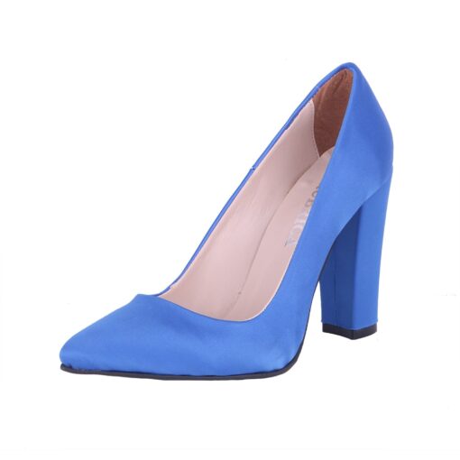 Blue Satin Block Heel Shoes MA-023