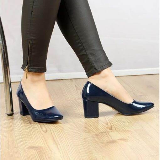 Blue Shiny Low Heel Dress Shoes for Women MA-024